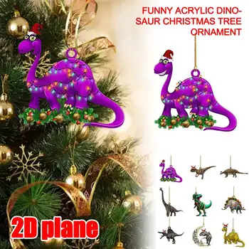 Забавна висулка с динозавром, 2D Акрилен материал, Коледни домашно животно, Дърво, Подвесное Украса, на Празничния Украшение, Фестивал B3N4