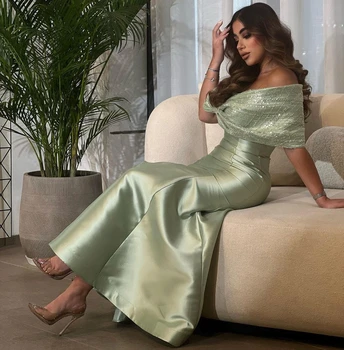 Зелени Дамски официални рокли на Русалка от Саудитска Арабия, рокля за бала с цип, без презрамки, с опаковки, вечерни рокли за вашата сватба парти, рокля за булката