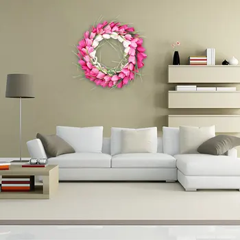 Изкуствен венец, закачалка за лалета, интериор от изкуствени цветя, монтиран на стената лампа за сватбен банкет, светло розово 40 см