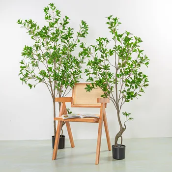 Изкуствено изкуствено растение фалшив зелено растение Ма Суи дървена саксия декорация на дома, закрит голям пол озеленяване дърво бонзай украса
