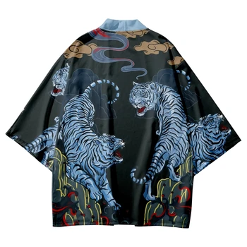 Кимоно с тигровым принтом в китайски Стил, Cosplay, Хаори Оби, Дамски Мъжки риза и жилетка, Плажна Юката, Азиатски облекло Оверсайз