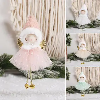 Коледен Ангел За Момичета Подвесное Украса Златното Крило Плюшен Остроконечная Шапка С Пайети Тюлевая Пола Камбанка Коледно Дърво За Момичета Кукла Висулка