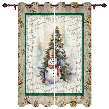 Коледен Снежен човек, Коледна елха, щори на прозорците, за да хол, спалня, луксозни и модерни кухненски завеси, плат за завеси
