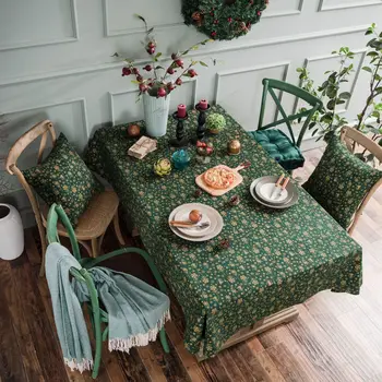 Коледна Правоъгълна Покривка, Зелен, Устойчив Към появата на петна и бръчки Полиестерен плат, Покривка за маса, Главна стая, Кухня, Коледен декор със собствените си ръце