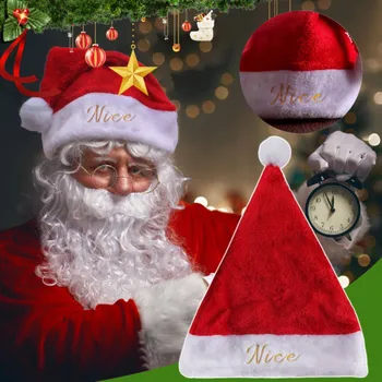 Коледна украса За възрастни, на Бродирани Плюшен Червена Коледна шапка, Творчески Празнични шапки на Дядо Коледа 29 *39 см/15,3 *11,4 инча, Директна доставка