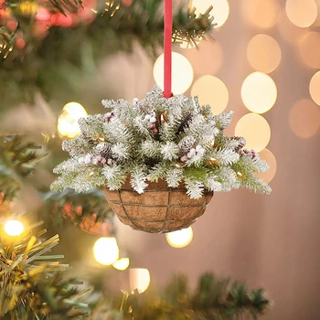 Коледна украса за дома Дървена Кошница с Цветя Висулка във формата на дърво Коледа Весела Коледа, честита Нова Година Украшение Noel Натал 2024