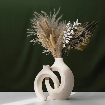 Комбинирана ваза в скандинавски стил, Бяла керамична ваза Декорация на дома, ваза, за офис, хол с вътрешно работния плот декорация на дома, интериор на стаята