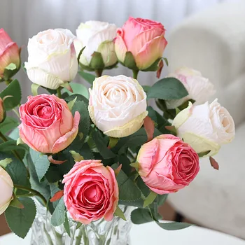 Коприна изкуствени Рози Сватбен декор Реколта Роза с обожженным ръба, живописна фона на хола, Имитация на цветето на витрина