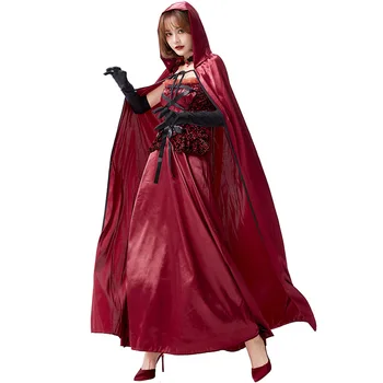 Костюм за Cosplay на Хелоуин, Бордовое вечерна рокля на вампир, Секси дълга рокля на Кралицата на подтяжках, наметало и ръкавици, костюм за изяви