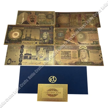 Красива 6 Дизайни Саудитска Арабия На 20 50 100 200 500 Златни банкноти в саудовском Риале за подаръци и за колекции на световните пари