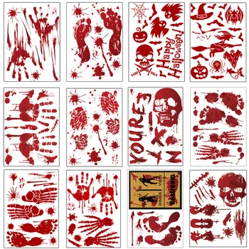 Кървава Стикер на Хелоуин, Отпечатък на ръцете си, пръстов Отпечатък, пръстов Отпечатък, Тапети, PVC, Стъклени етикети на прозорци, Ужасно украса за парти