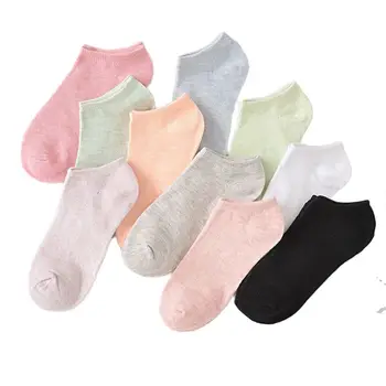 Летни къси чорапи за жени, 5 чифта/лот, памучни дамски чорапи-лодка в ярки цветове, невидими чехли, чорапи-тръбички с фин силует