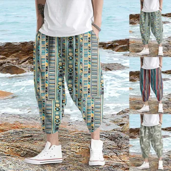 Летни скъсяване на панталони Мъжки тънки ежедневни панталони Прости модни Свободни зреещи в Голям размер, плажни