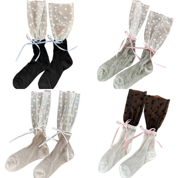 Летни Фини дамски чорапи, Дантелени чорапи с волани за момичета, дишащи меш дантелени чорапи