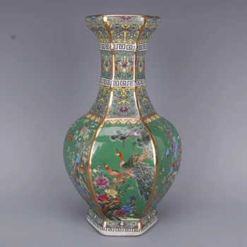 Луксозна Китайски Класически Антични Керамични Эмалевая Ваза за Цветя, Декорация на Дома, Зелена Ваза
