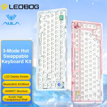 Механична клавиатура LEOBOG K81 Pro с възможност за гореща Подмяна на Прозрачна Безжична Bluetooth 5,0/2,4 G/Жичен Детска Клавиатура с 3 Режима RGB Подсветка