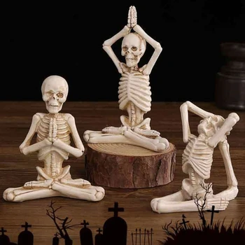 Мини-фигурка за Йога с виртуален скелет на Хелоуин, Елегантен Декоративен предмет за Хелоуин, Статуетка за представляващи йога, Отломки от скулптура, Декор