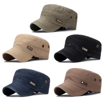 Модерна военна шапка с плосък покрив, памучен шапка възстановяване на предишното положение, мъжки и женски реколта бейзболни шапки, шапки за татко, регулируем размер на 55-59 см
