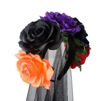 Модни Дамски обувки за момичета, Превръзка на главата с червена роза, шапки, цветя, шапка на Хелоуин