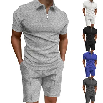 Мъжка Лятна Дишаща тениска с къси панталони Против Бръчки, комплект от две части, Дишаща обемна тениска