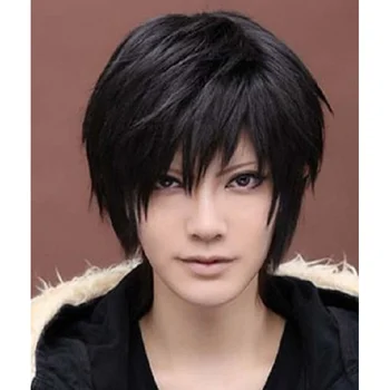 Мъжка перука за cosplay в стила аниме, мъжки кратък директен черен костюм, изкуствена коса, перуки, Cos, перука космат
