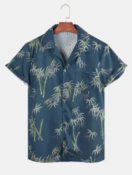 Мъжка риза с копчета, с къси ръкави, голяма мъжка риза в цветна ивица, Ежедневни, За почивка, Луксозна облекло за обществото, Хавайски,