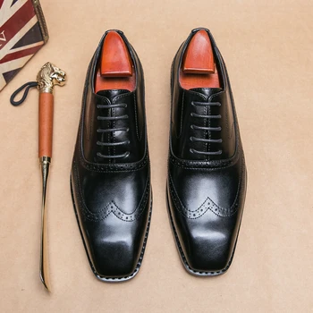Мъжки oxfords Класическата ръчно изработени от изкуствена кожа с остри пръсти и дантела, удобни нескользящие бизнес кафяви, черни, безплатна доставка на мъжки обувки