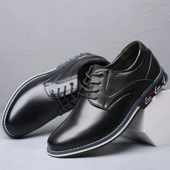 Мъжки бизнес официалната кожени обувки, Ежедневни oxfords с мека подметка, Есенна мода работна обувки в британския стил, Zapatos Para Hombres