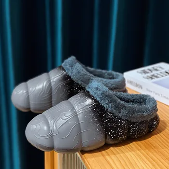 Мъжки домашни памучни чехли, Нови модни зимни нескользящие домашни водоустойчив чехли, Улични ежедневни топли памучни обувки на плоска подметка