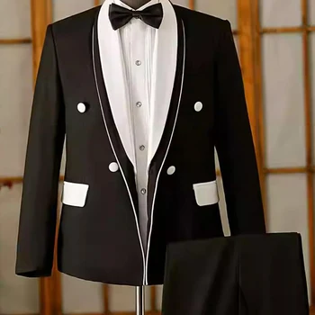 Мъжки Елегантен костюм Suit Man Slim Fit Dress Party Вечер Елегантно Луксозно Рокля с Ревера на формата на цветен блок на известни Личности Може да се носи по всяко време на годината