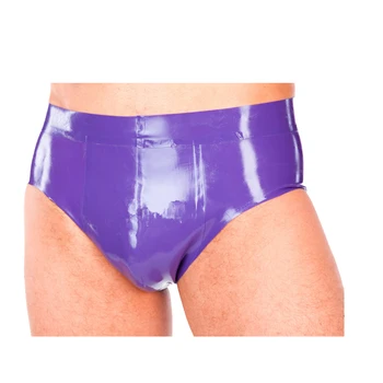 Мъжки лилави шорти от латекс, каучук 0,4 мм, триъгълни шорти с висока талия, латексово готино секси и обтягивающее бельо, цвят, размер може да се коригира