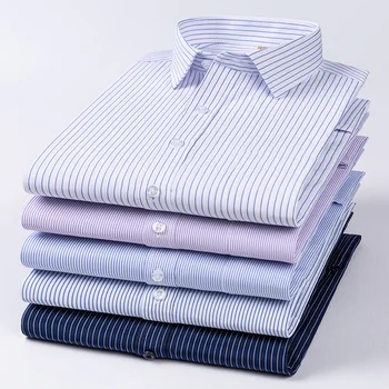 Мъжки Официалната риза с Дълъг ръкав S ~ 8XL, Офис однотонная риза на райета, без бръчки, Без гладене, Модерен Бизнес Бели Ризи