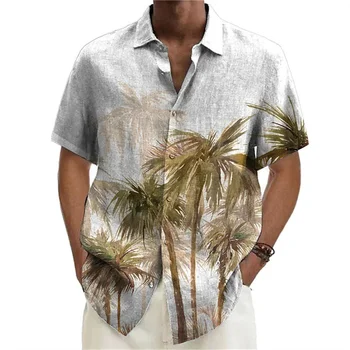 Мъжки хавайски кодекс за отдих, социален разпечатки във формата на листа, с модерна риза с къс ръкав и принтом, официалната елегантен мъжки дрехи