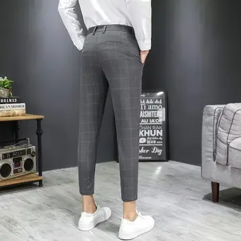 Нов Бизнес костюм Мъжки Панталони са в клетка с висока талия Директни Офис Официални Панталони Мъжки Костюм класически стил с Дълги Панталони Плюс размер А22