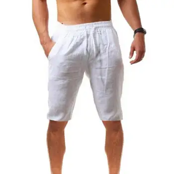 Нови мъжки памук, ленени шорти, панталони, мъжки летни дишащи обикновена ленени панталони за фитнес, градинска дрехи S-3XL