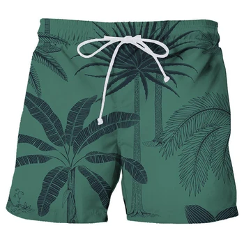 Нови Хавайски мъжки къси панталони от кокосови палми с 3D триизмерен печат, дишащи Летни, плажни, спортни панталони за каране на сърф, бързо съхнещи панталони