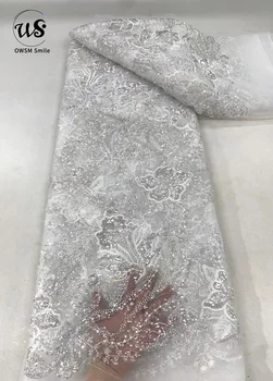 Ново записване, френска мода, Висококачествено 3D лента, Сетчатое дантели, с пайети, расшитое мъниста, за да проверите за свободни сватбена рокля