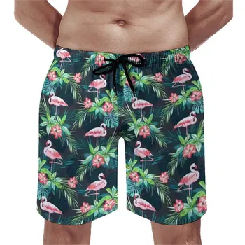 Плажни шорти с тропически палмови листа, Ярки Летни Плажни шорти с участието на Фламинго, Мъжки Реколта топене на големи размери