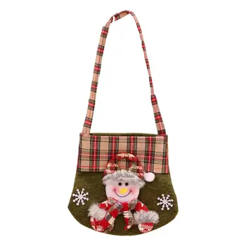 Подарък чанта-тоут, празнични коледни подаръчни торбички, очарователен Cartoony Санта Снежен човек, дизайн за партита, подаръци, лакомства, висококачествен плат