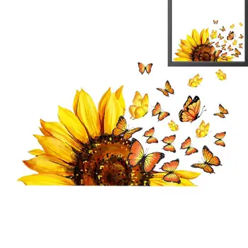 Подвижни винилови стикери с цветя по стените, тапети, украса на стаята, Слънчоглед, етикети с пеперуди, Слънчоглед, стикери прозорец