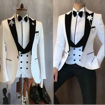 Приталенные Мъжки костюми в Италиански стил от 3 теми за Сватби, Смокинг на Младоженеца, яке с Двубортным Елек, Панталони 2023