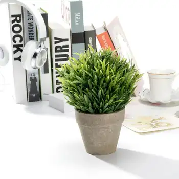 Реалистични Пластмасови Изкуствено растение, Настолна състав от изкуствена зелена трева, с гърненце за дома (зелен) - за Хотелската мебели за двор A
