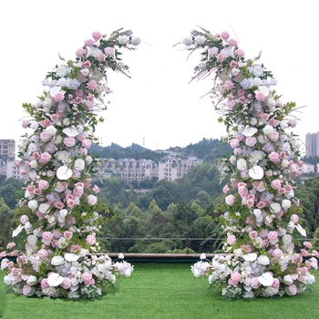 Редица бели, розови рози, Луксозен сватбен фон, подпори, Арка във формата на тръби, Цветен режим във формата на Луната, за Украса на арки за парти