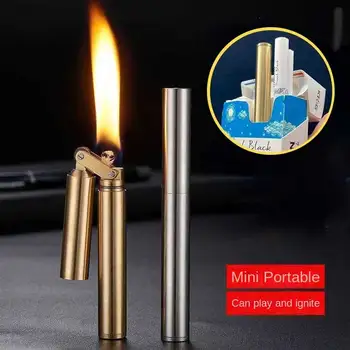 Ретро Метална Керосин запалка с размерите на мини-цигара, Цилиндрична Нунчаку, удобна в переноске, Декомпрессионная Опесъчаване машина, запалка