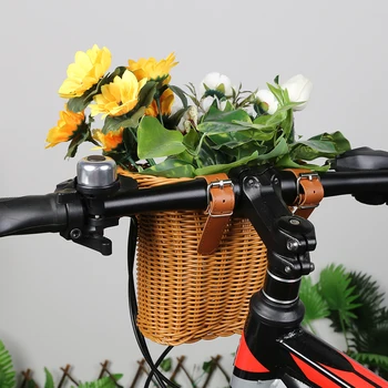 Свалящ велосипедна кошница от изкуствен ратан с кожени джапанки, Малка велосипедна кошница ръчно изработени, хидроизолация на аксесоари за колоездене