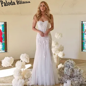 Сватбена рокля Paloda Mermaid 2023 С подвижни ръкави и отворена на гърба, тюлевое рокля без ръкави Vestido De Casamento, Произведено по поръчка
