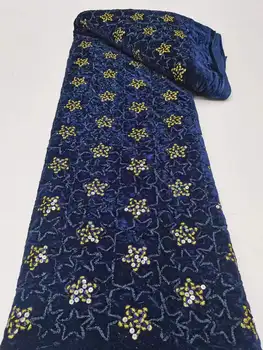 СИНЬОТО ЗЛАТО Африканска Лейси плат 2023 Висококачествено Бархатное Дантела с 3D Пайети Нигерийски Дантелени платове за Булчински рокли YYZ9138