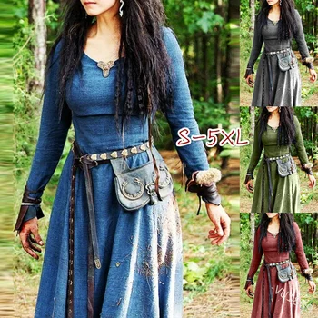 Средновековна рокля, Дамски Макси-роба с дълъг ръкав, Винтажное рокля Фея-елф, Ренессансная Селтик дрехи на Викингите, Готически дрехи, Фантазийное бална рокля