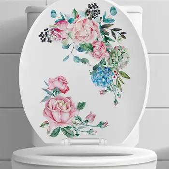 Стикер за тоалетна с акварельным цвете, стикери за баня с акварельным цвете, Сменяеми етикети за тоалетна от PVC за художествено начало декор