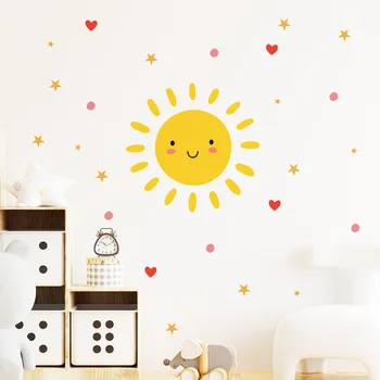 Стикери за стена с анимационни усмивка на Слънцето за детска стая, декорация на стените в детската стая, декорация на дома, Свалящ се стикер 